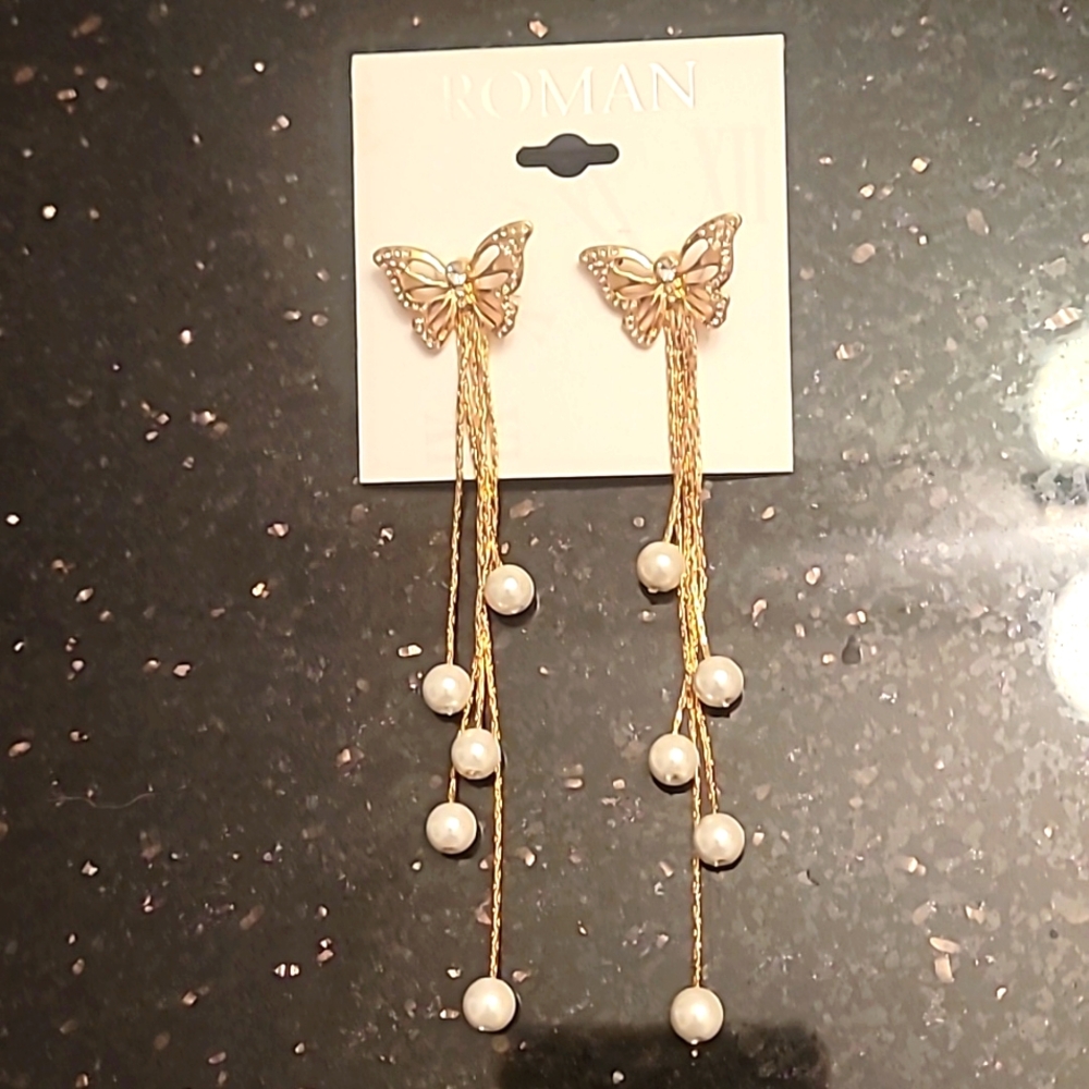 ROMAN Butterfly Pearl earrings NWT